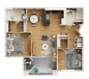 2 Bedroom 2 Bath 3D floor plan